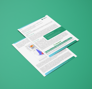 Two overlapping scientific report pages on a green background, featuring text, graphs, headings, a logo, and a process diagram with arrows, all laid out in a clean, organized design.