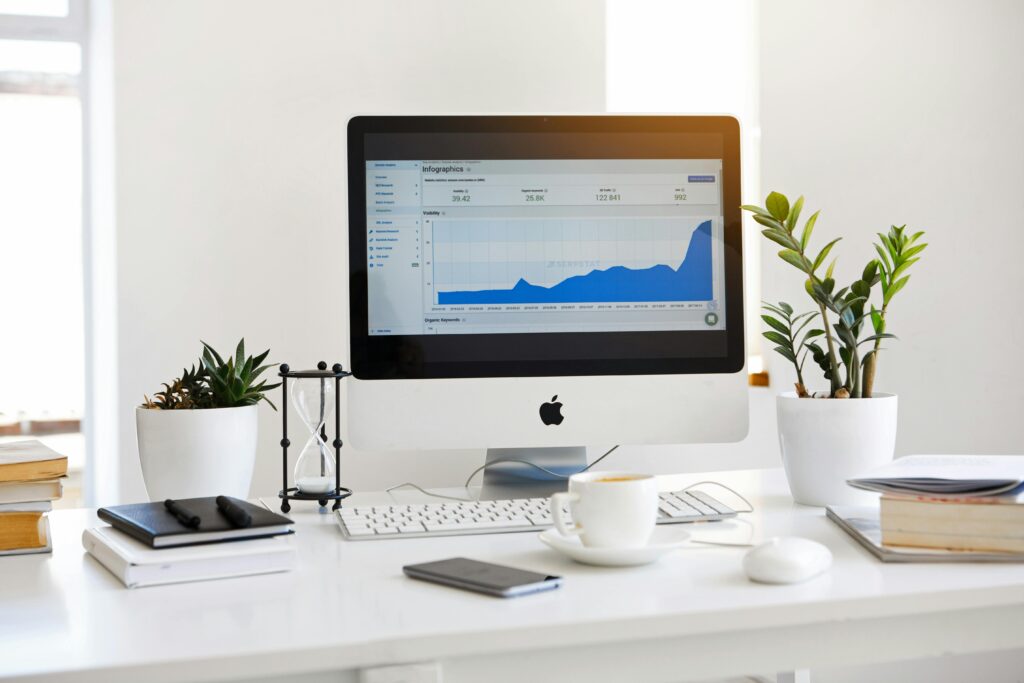 computer monitor in desk with marketing data